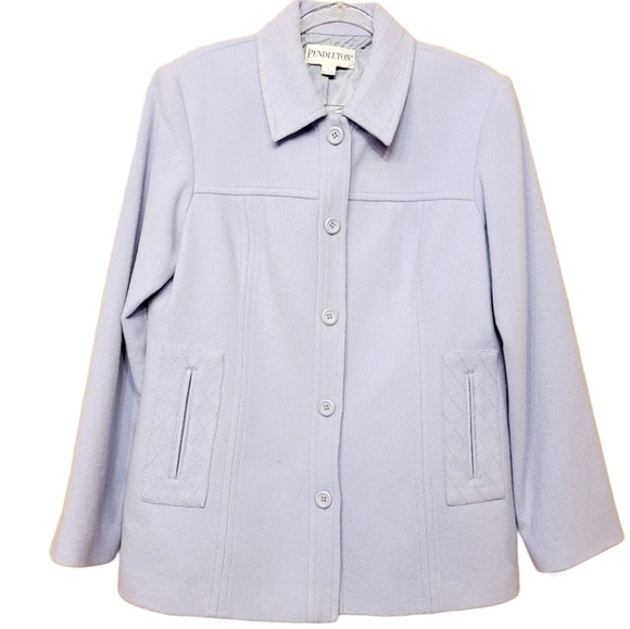 Pendleton | Women's Vintage Light Blue Merino Wool Pea Coat (Size Large) - Picture 1 of 13